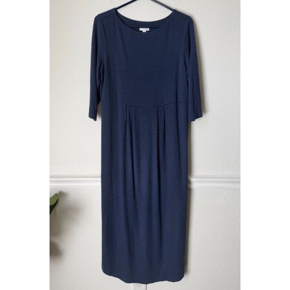 J. Jill Cozy Pleated Maxi Dress Medium Blue Wool Knit Classic Minimal Modest